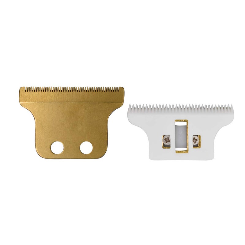 Professional Double T Wide Replacement Blades Set #2215 for Wahl Hair Clipper/Trimmers 8081, Assembled 1 Fixed Carbon Steel Blade w/ 1 Ceramic Moving Blade, Compatible with Wahl 5 Star DetailerGold)
